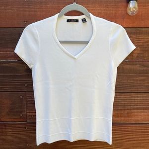 Ribbed White Vneck Sweater Shirt